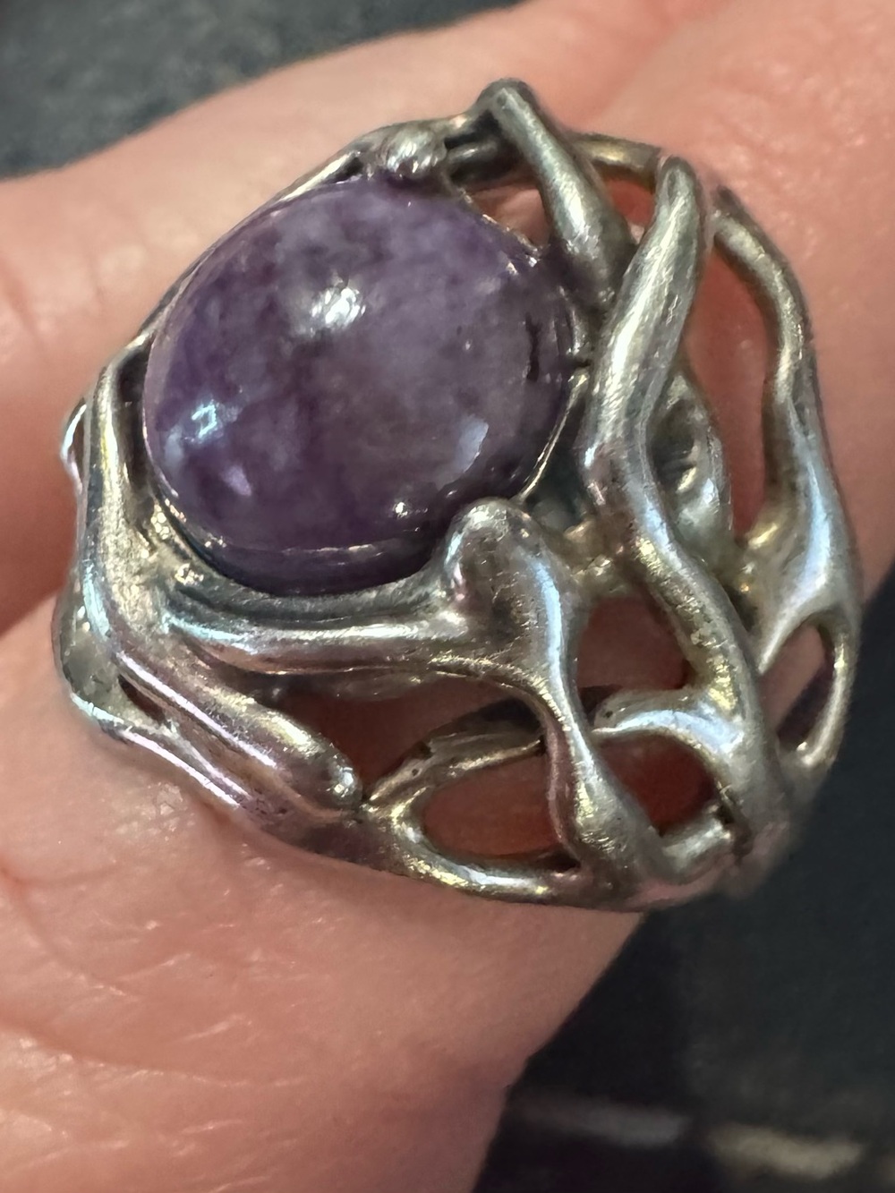 Sterling Silver Purple Cabochon Artisanal Ring size 8 - Picture 5 of 7